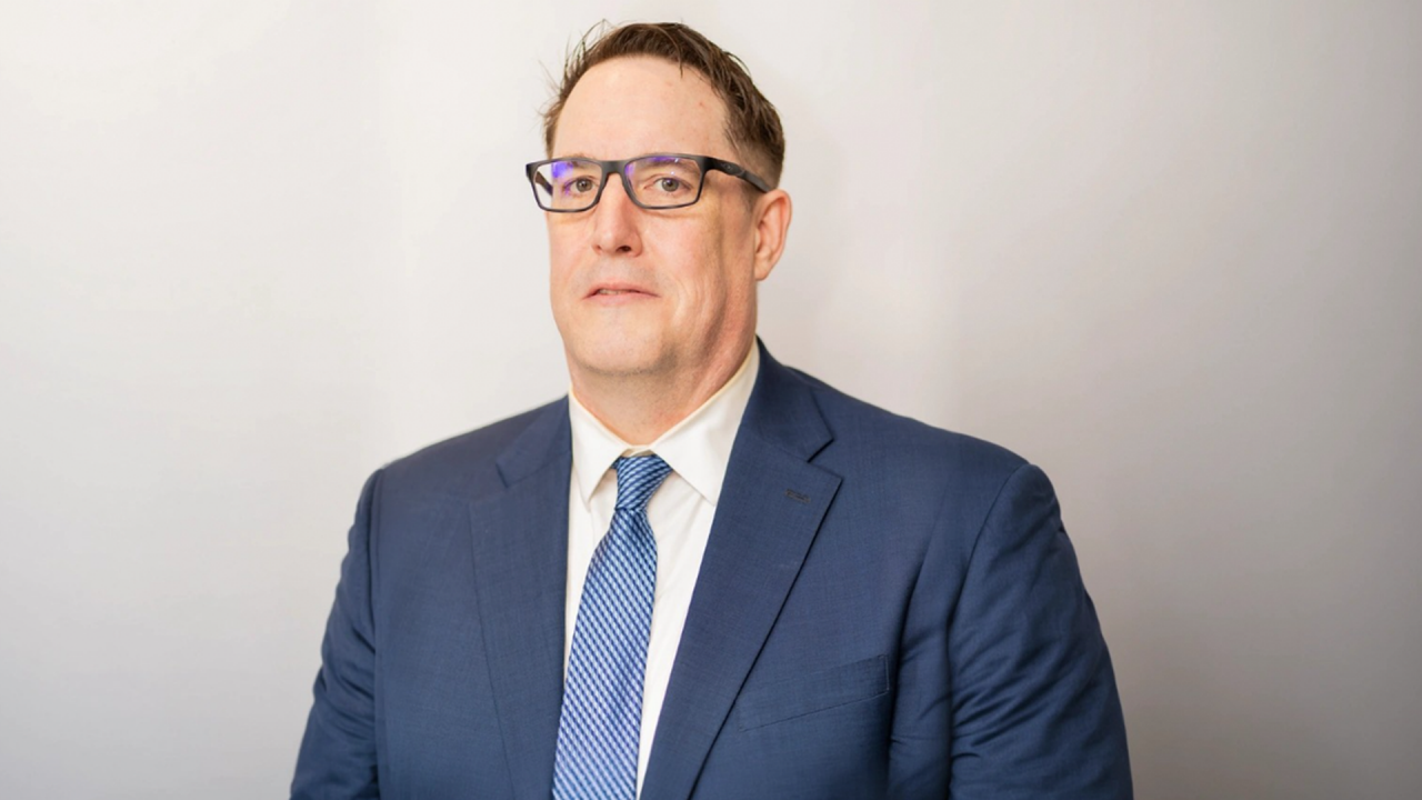Business professional in blue suit portrait